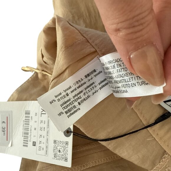 Zara Light Weight Flowy Khaki Wide Leg Pants XL NEW - Picture 4 of 5